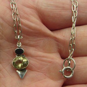 17" Sterling Silver Rustic Citrine Gem Necklace